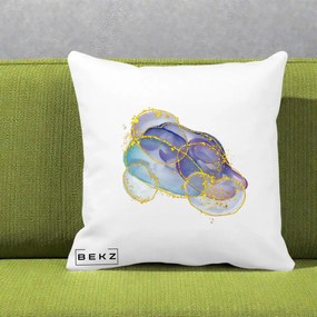Perna Decorativa Abstract Acuarela Albastru-Mov cu Cercuri Aurii, 40x40 cm, Alba Mata, Husa Detasabila, Perna Inclusa, BEKZ®