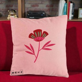 Perna Decorativa Floare Macul Roz-Rosu Grafic, 40x40 cm, Roz, Husa Detasabila, Perna Inclusa, BEKZ®