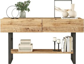 Comoda ML23-A, stejar/negru, PAL melaminat/metal, 139x43x76 cm