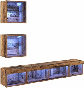 vidaXL Unități TV de perete cu LED 5 pcs Lemn vechi Lemn compozit