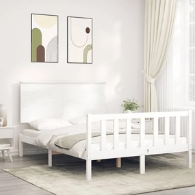 3193377 vidaXL Cadru de pat cu tăblie, dublu, alb, lemn masiv