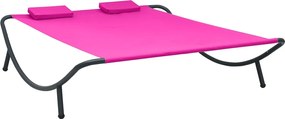 vidaXL Pat șezlong de exterior, roz, material textil