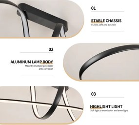 Brilagi-LED Lustră aplicată dimmabilă TWISTER LED/60W/230V 3000-6000K neagră + telecomandă