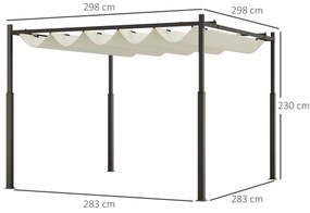 Outsunny Pergolă Pavilion cu Acoperiș Retractabil Rezistent la Apă, Culoare, 298x298x230 cm, Alb Crem | Aosom Romania