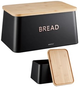 Cutie de paine cu capac pentru taiere Kinghoff KH-1948, 35 cm, Bambus, Otel, Negru