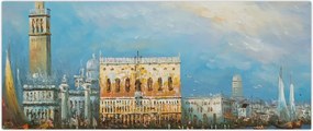 Tablou - Gondola care trece prin Veneția, pictură în ulei (120x50 cm)