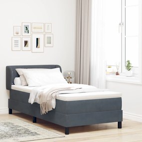 vidaXL Pat box spring cu saltea, gri închis, 100x200 cm, catifea