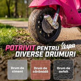 AIYAPLAY Motocicletă electrică copii Vespa 6V cu roți de sprijin, far, claxon pentru 2-6 ani 71 x 37 x 52 cm Roz | Aosom Romania
