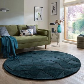 Covor albastru-verde țesut manual rotund din lână ø 160 cm Shard Teal – Flair Rugs