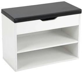 PANTOFAR TIP TABURET CU DEPOZITARE, 60X29.5X45 CM, ALB/NEGRU, SEZUT PIELE ECOLOGICA, PAL
