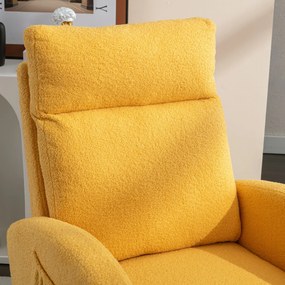 Scaun balansoar modern din material Teddy, cu șezut căptușit și buzunar lateral ascuns, pentru living și dormitor, 71x88x104,5 cm, Galben
