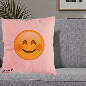 Perna Decorativa Emoji Fericit Roscat, 40x40 cm, Roz, Husa Detasabila, Perna Inclusa, BEKZ®