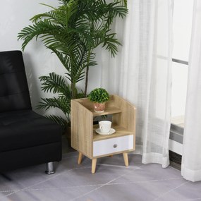 HOMCOM Noptieră cu Sertar și Raft, Mobilier Compact pentru Dormitor sau Sufragerie, Economie Spațiu, Lemn, Alb | Aosom Romania