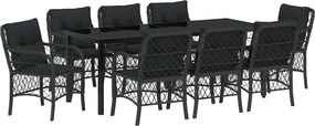 vidaXL Set de masă pentru grădină cu pernă 9 pcs Negru poliratan