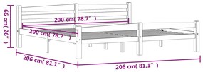 Cadru de pat, alb, 200x200 cm, lemn masiv de pin Alb, 200 x 200 cm