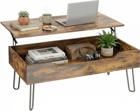 HOMCOM Masă de cafea dreptunghiulară din lemn cu depozit mare ascuns, înălțime reglabilă, 95 x 50 x 40 cm, Maro rustic | Aosom Romania