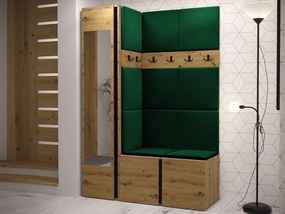 Mobilier hol Tovenaz X (Stejar artisan + Negru + Verde închis) (cu oglindă). 1104790