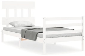 3195142 vidaXL Cadru de pat cu tăblie, alb, 90x200 cm, lemn masiv