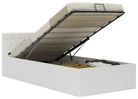 285517 vidaXL Cadru pat hidraulic cu ladă, alb, 100 x 200 cm, piele ecologică