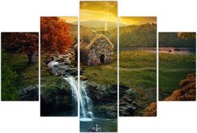 Tablou cu căbănuță în peisaj de poveste (150x105 cm)