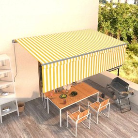 vidaXL Copertină retractabilă manual cu stor, galben&amp;alb, 5x3 m