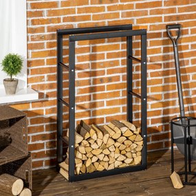HOMCOM Suport Lemne pentru Interior și Exterior din Țevi de Fier, Capacitate 100 kg, 60x25x100 cm | Aosom Romania