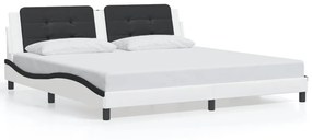 3214137 vidaXL Cadru de pat cu lumini LED alb/negru 200x200 cm piele ecologică