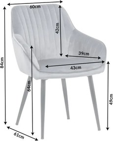 Set de 2 scaune elegante, cu brate si tapiterie din catifea, Turin gri argintiu A-38787 VC