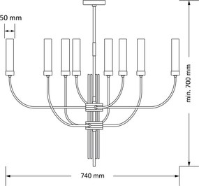 Candelabru modern realizat manual din alama Mussa 8L