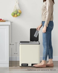 Coș pentru separarea deșeurilor SORT 30l (2×15l), bej/argintiu/negru SongmicsHome
