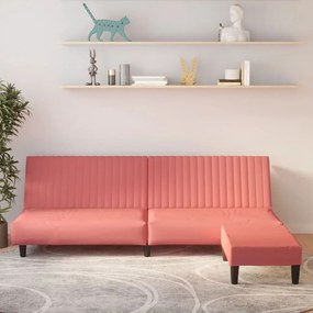 3081858 vidaXL Canapea extensibilă cu taburet, 2 locuri, roz, catifea