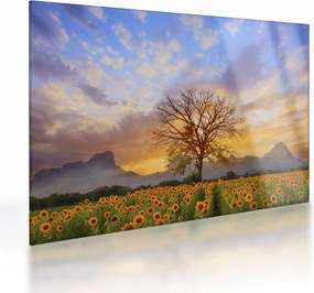 Tablou pe sticlă - Peisaj cu floarea soarelui (70x50 cm)