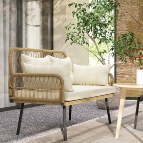 Outsunny Canapea de grădină cu perne Canapea 2 locuri Outdoor Balcon Canapea din ratan Polyrattan 115 x 61 x 82 cm Lemn natural | Aosom Romania