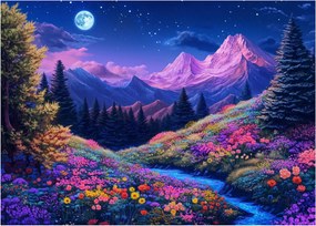 Tablou pe sticlă - Peisaj violet la lună plină (70x50 cm)