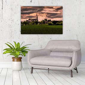 Tablou cu peisaj și biserică (90x60 cm)