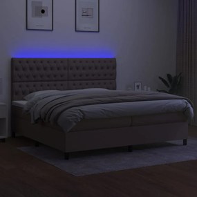 Pat cu arcuri, saltea si LED, gri taupe, 200x200 cm, textil Gri taupe, 200 x 200 cm, Design cu nasturi