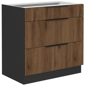 Dulap inferior de bucătărie Monzesa 80 D 3S BB (nuc okapi + negru) . 1096934