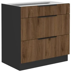 Dulap inferior de bucătărie Monzesa 80 D 3S BB (nuc okapi + negru) . 1096934