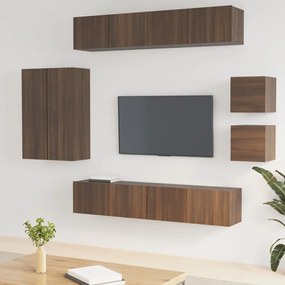 Set dulap TV, 8 piese, stejar maro, lemn prelucrat 8, Stejar brun, 30.5 x 30 x 90 cm