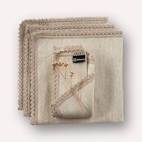 Set de șervețele din in cu dantelă 4 buc.