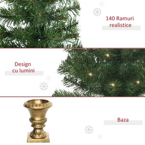 Pom de Craciun artificial inalt de 120cm cu ramuri realiste, 60 de lumini LED si 140 de varfuri HOMCOM | Aosom Romania