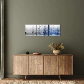 Tablou - Panorama orașului, albastru-gri (cu ceas) (90x30 cm)