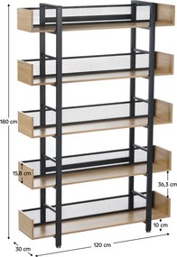 Raft cu 5 poliţe, stejar/negru, KILIS NEW TIP 2