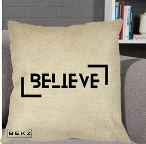 Perna Decorativa Believe Minimalist, 40x40 cm, Crem, Husa Detasabila, Perna Inclusa, BEKZ®