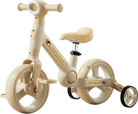 Bicicleta copii cu roti ajutatoare, 2-4 ani, 2in1, Crem, 10 inch