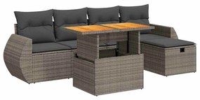 3328054 vidaXL Set mobilier grădină cu perne 6 piese gri poliratan/lemn acacia