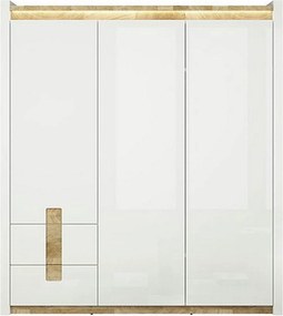 Dulap ALAMEDA, alb/stejar, PAL, cu 3 usi si 2 sertare, 180x60x202 cm