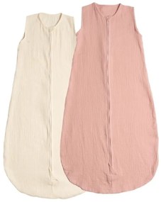 Set 2 saci de dormit de vara pentru copii din muselina dubla 18-36 luni Kidizi rosa-ivory, bumbac 100%, 0.3 tog