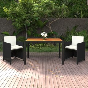 3095497 vidaXL Set mobilier de grădină cu perne, 3 piese, negru, poliratan