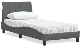 vidaXL Pat cu saltea, gri închis, 90x190 cm, textil